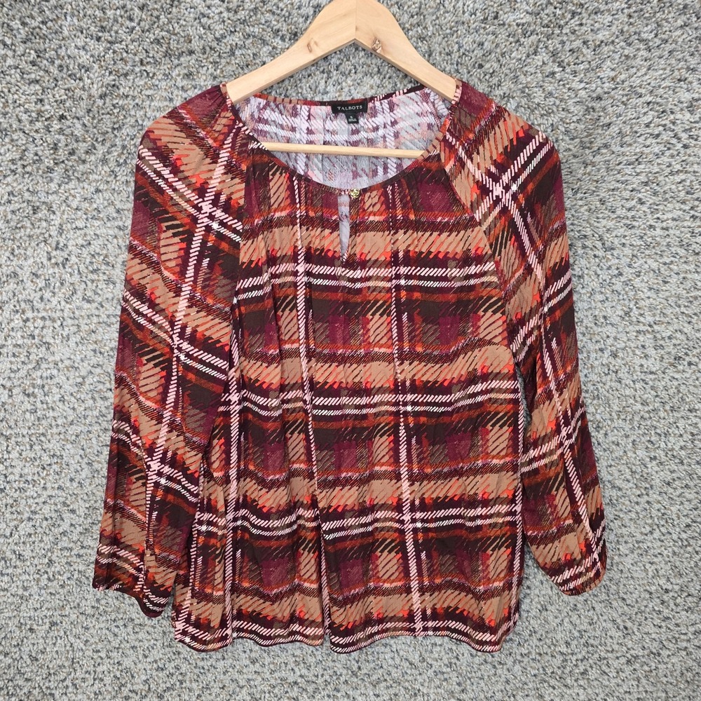Talbots Top Womens Small Burgundy Small‎ Keyhole Neck Blouse Casual Ladies